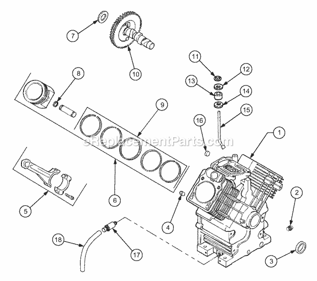 Crankcase Diagram and Parts List for GT2523-54 13A-2A8K710 Cub Cadet Lawn Tractor
